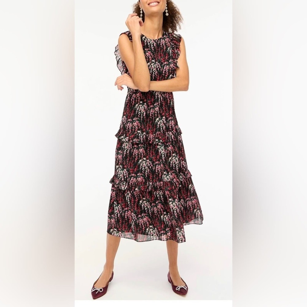 NWT NEW J Crew Sleeveless floral ruffle tiered maxi dress black - Picture 5 of 7